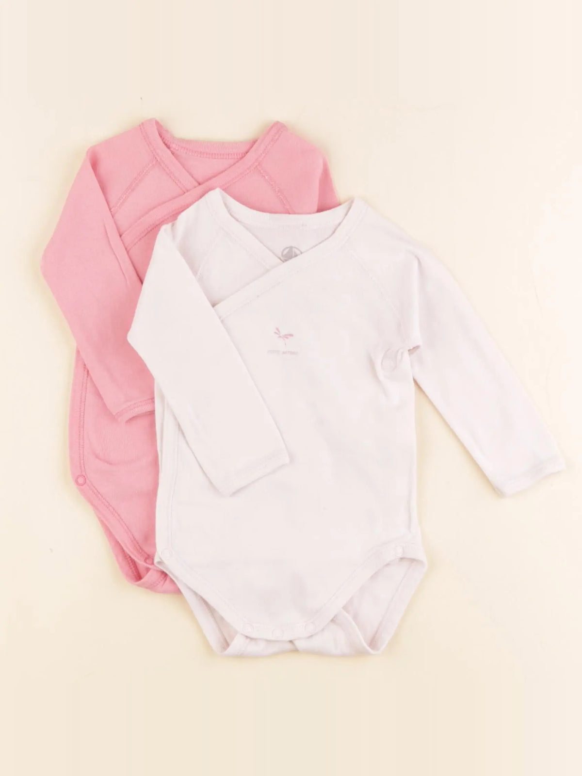 Petit Bateau - lot de 2 bodies en coton rose, blanc - 6 mois