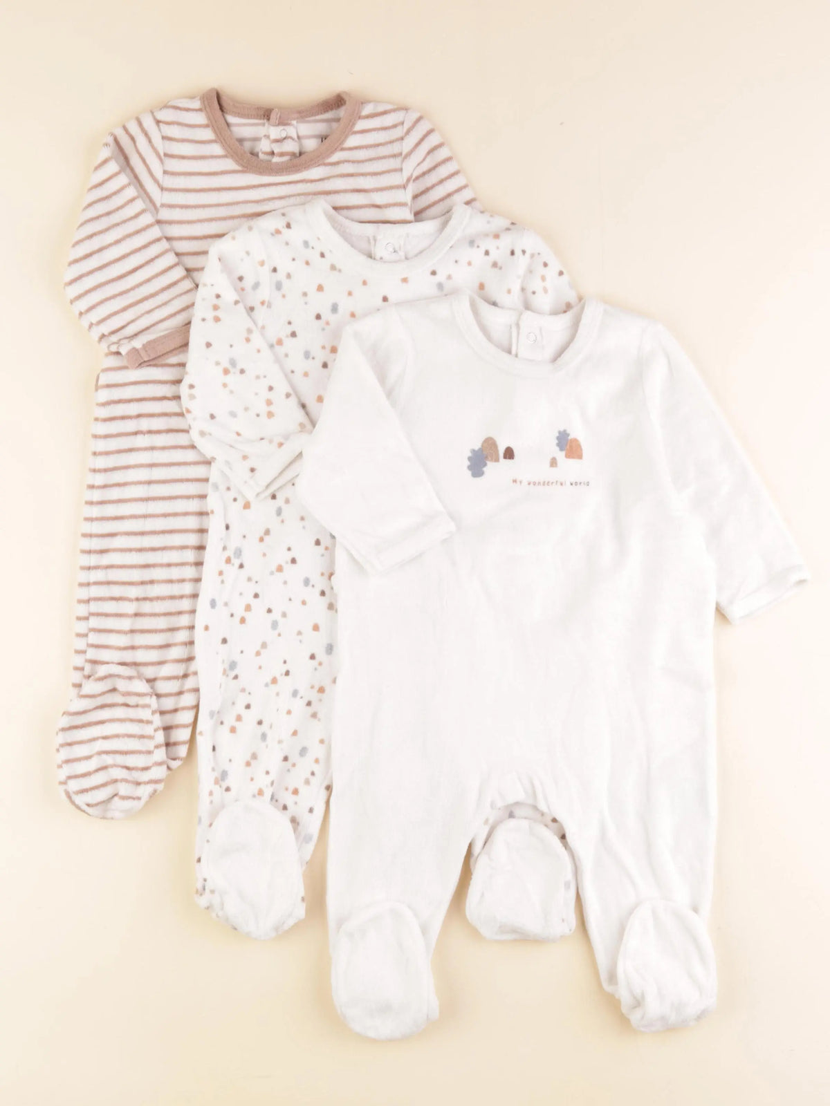 La Redoute - lot de 3 pyjamas velours blanc, marron - 9 mois