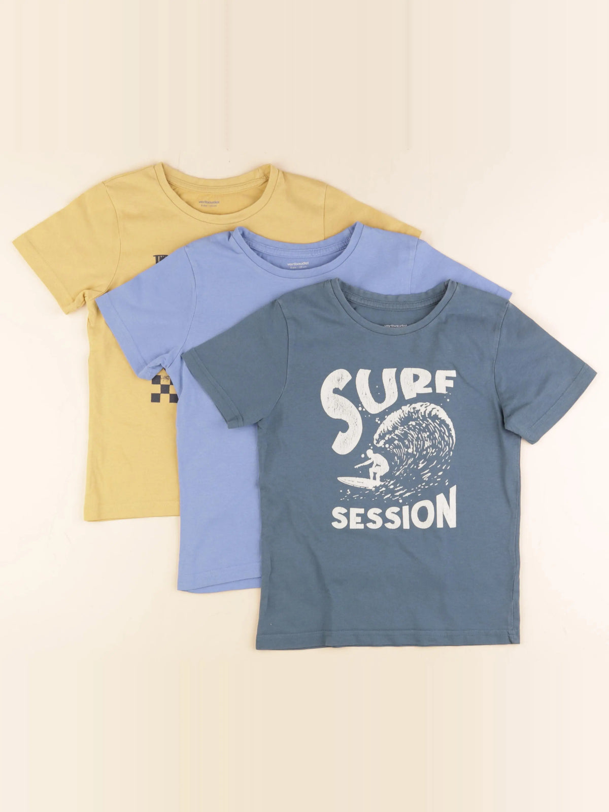 Vertbaudet - lot de 3 tee-shirts bleu, jaune - 8 ans