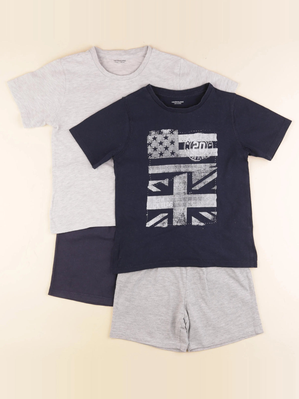 Vertbaudet - lot de 2 pyjamas coton bleu, gris - 8 ans