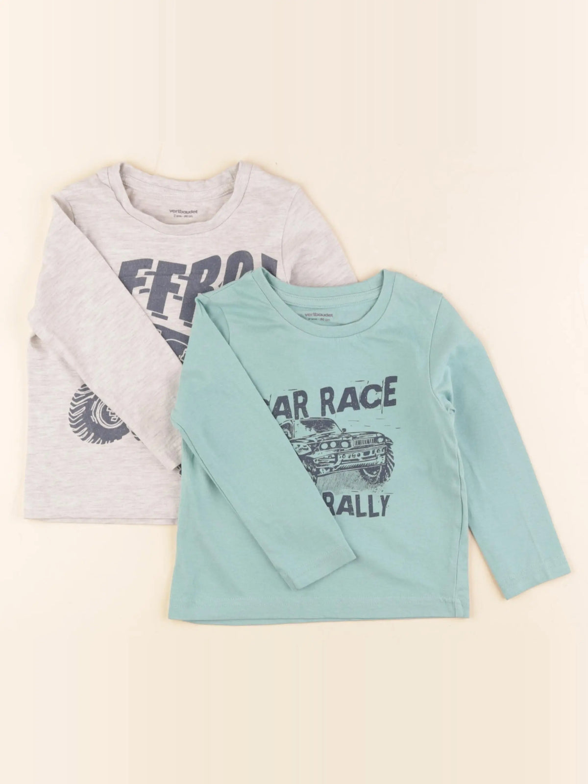 Vertbaudet - lot de 2 tee-shirts gris, vert - 2 ans