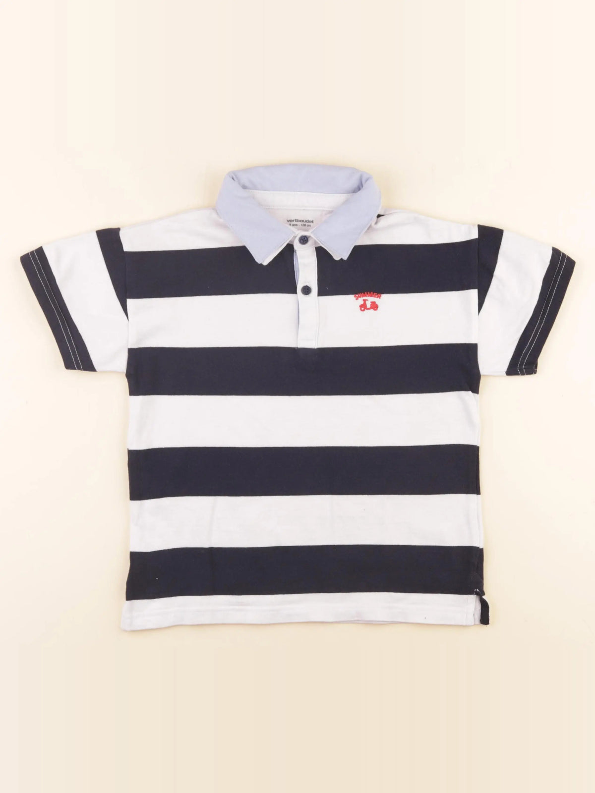 Vertbaudet - polo bleu, blanc - 8 ans