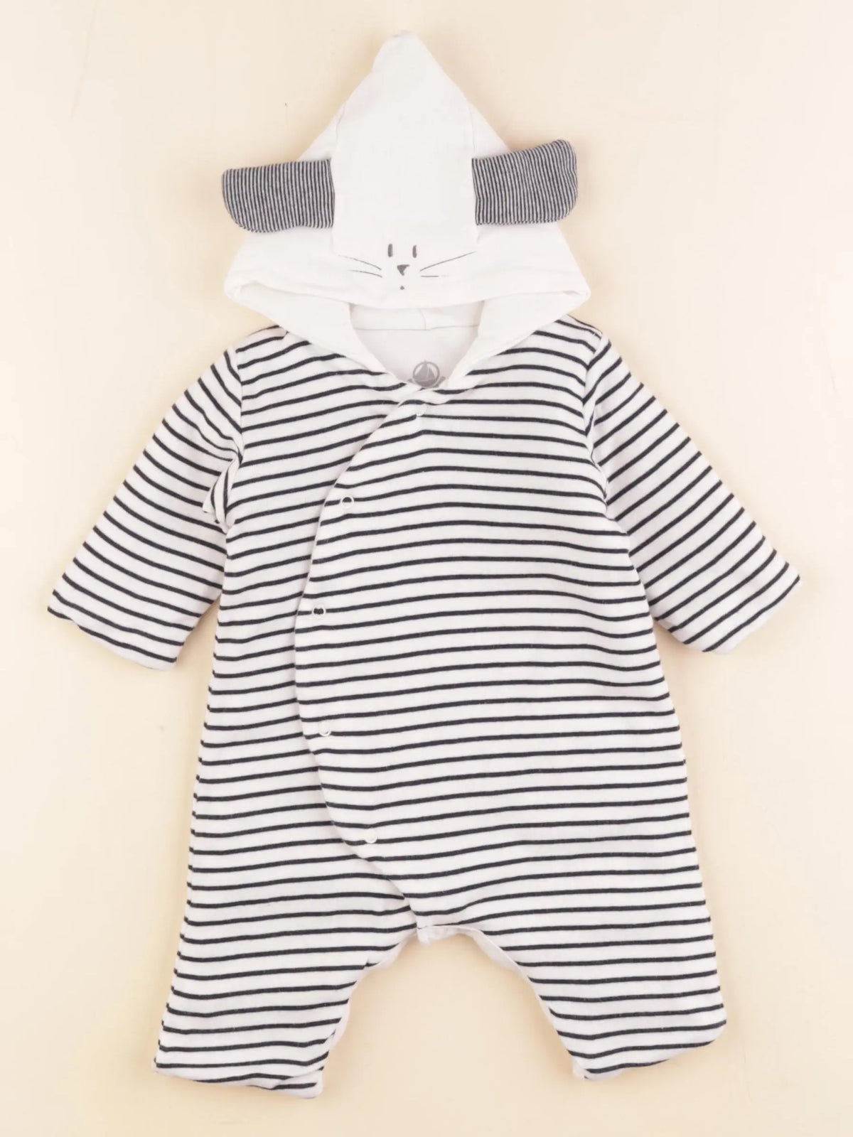 Petit Bateau - combinaison doublé bleu, blanc - 1 mois