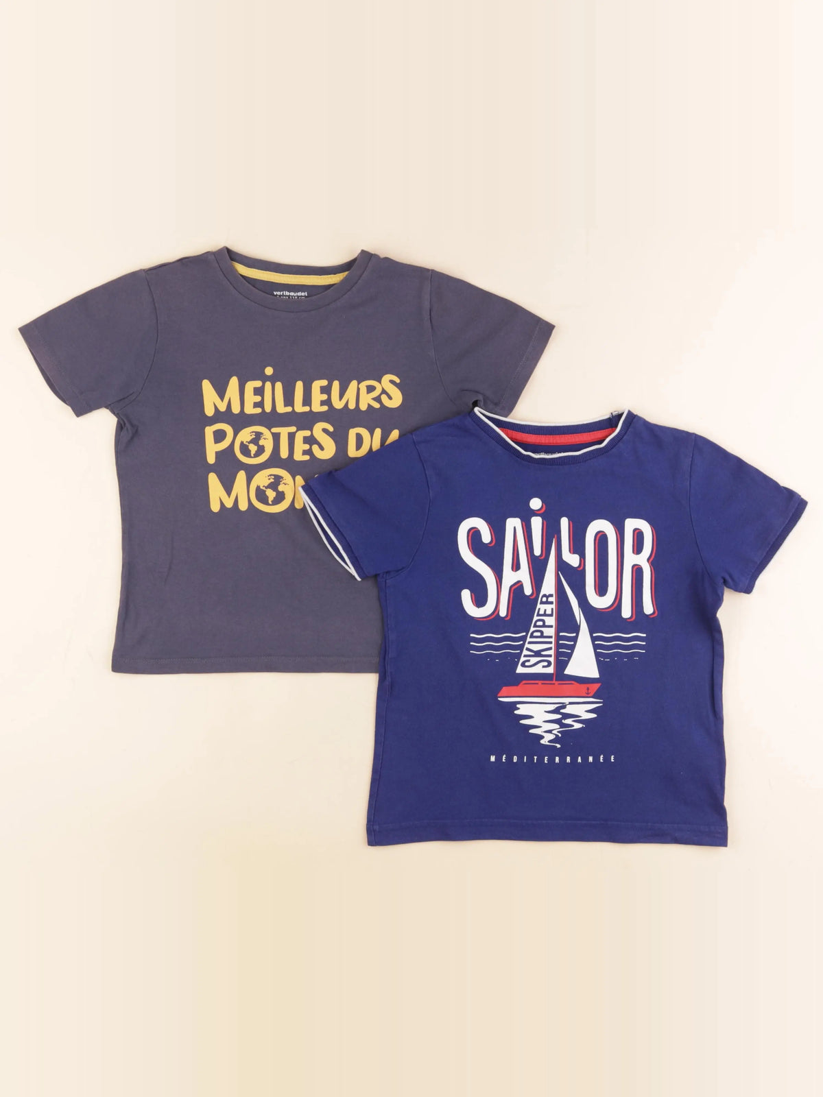 Vertbaudet - lot de 2 tee-shirts bleu, gris - 5 ans