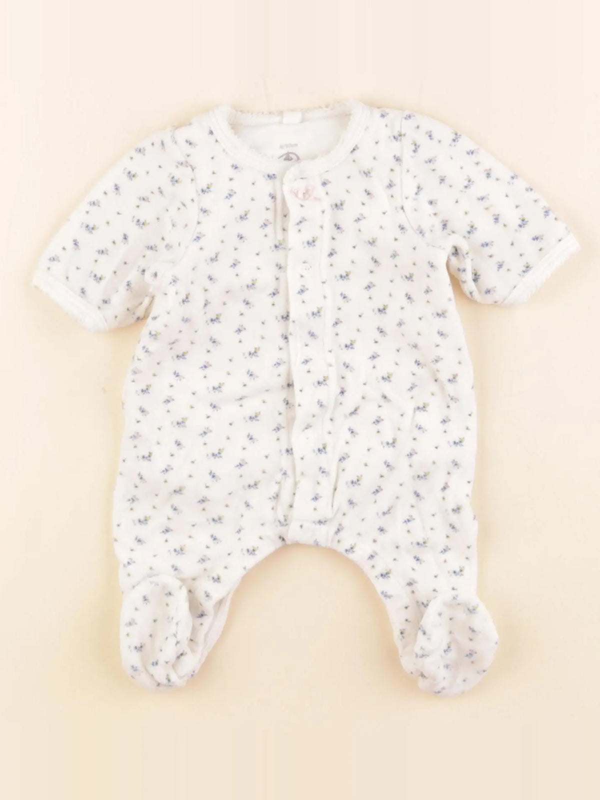 Petit Bateau - pyjama velours blanc, bleu - 0 mois