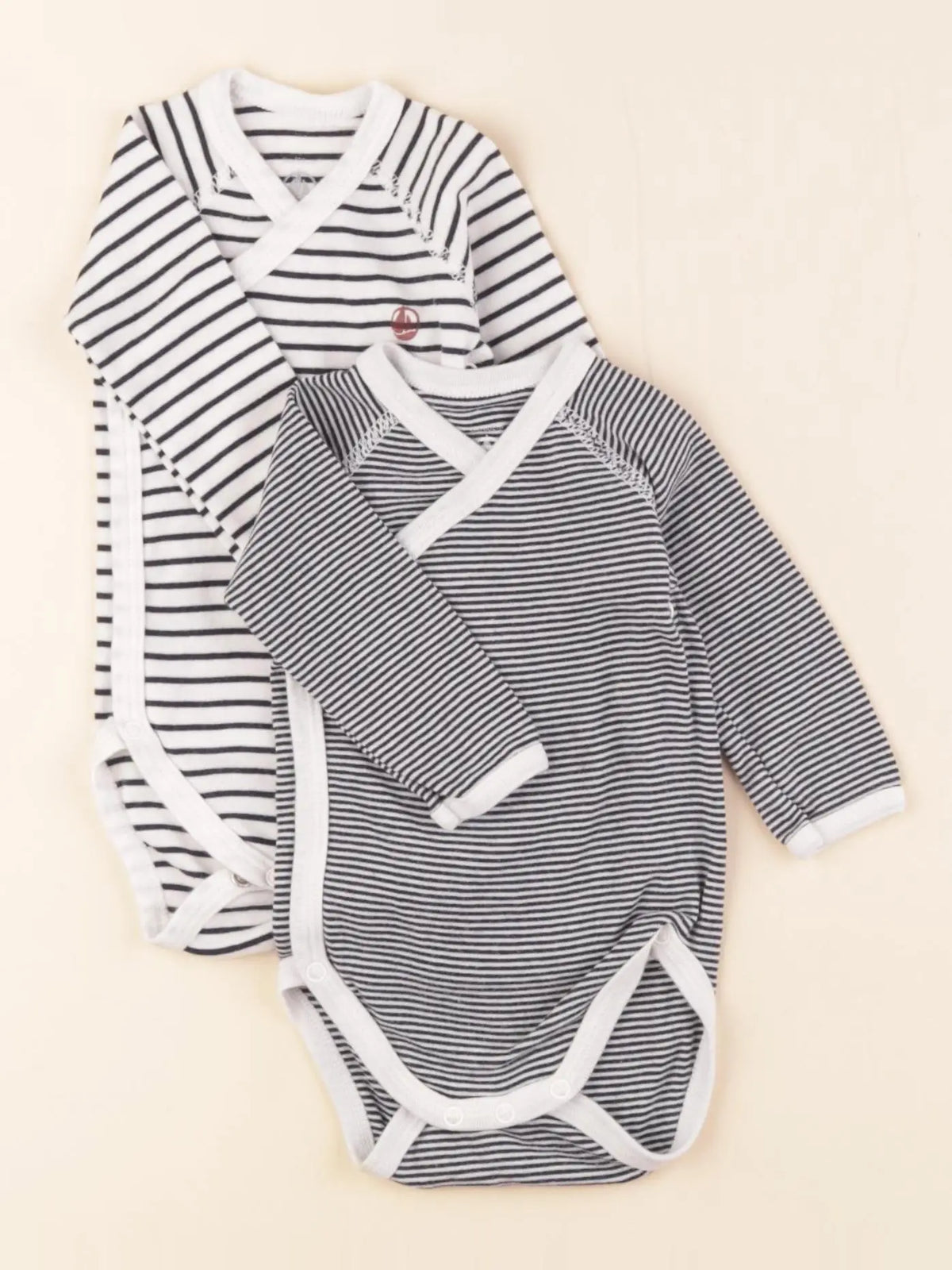 Petit Bateau - lot de 2 bodies en coton blanc, bleu - 3 mois