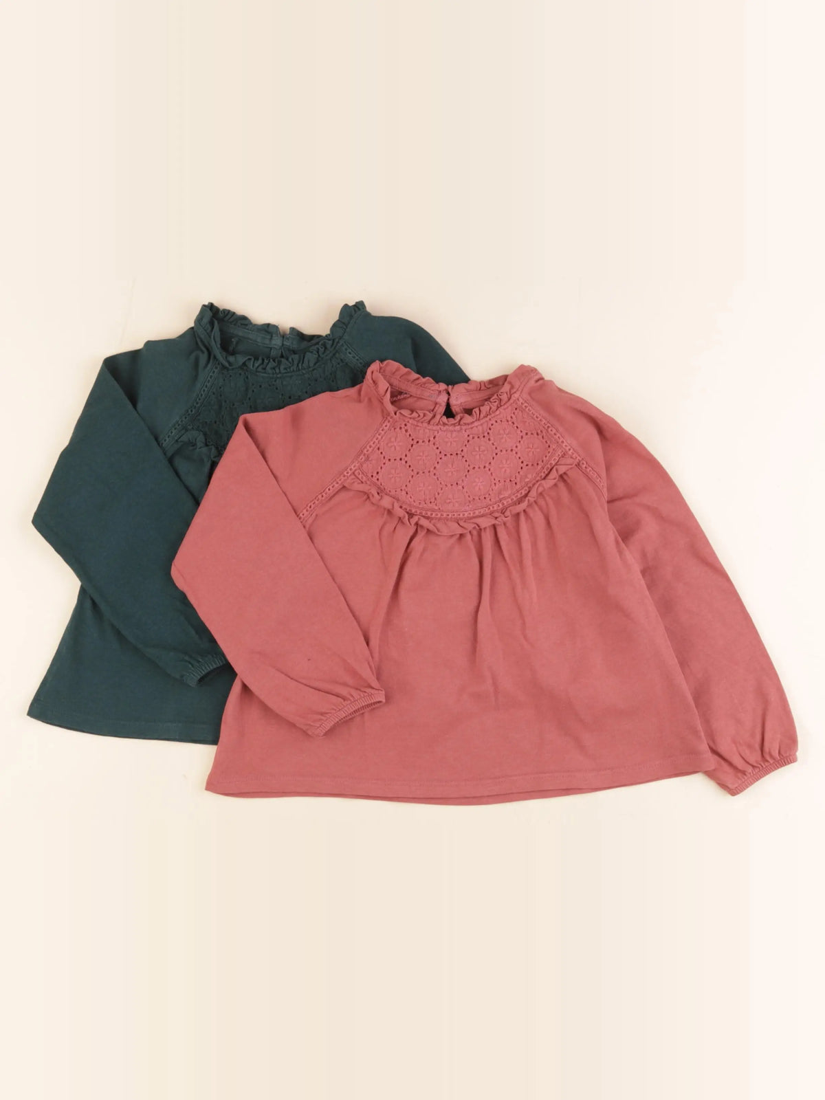 Vertbaudet - lot de 2 tee-shirts vert, rose - 2 ans