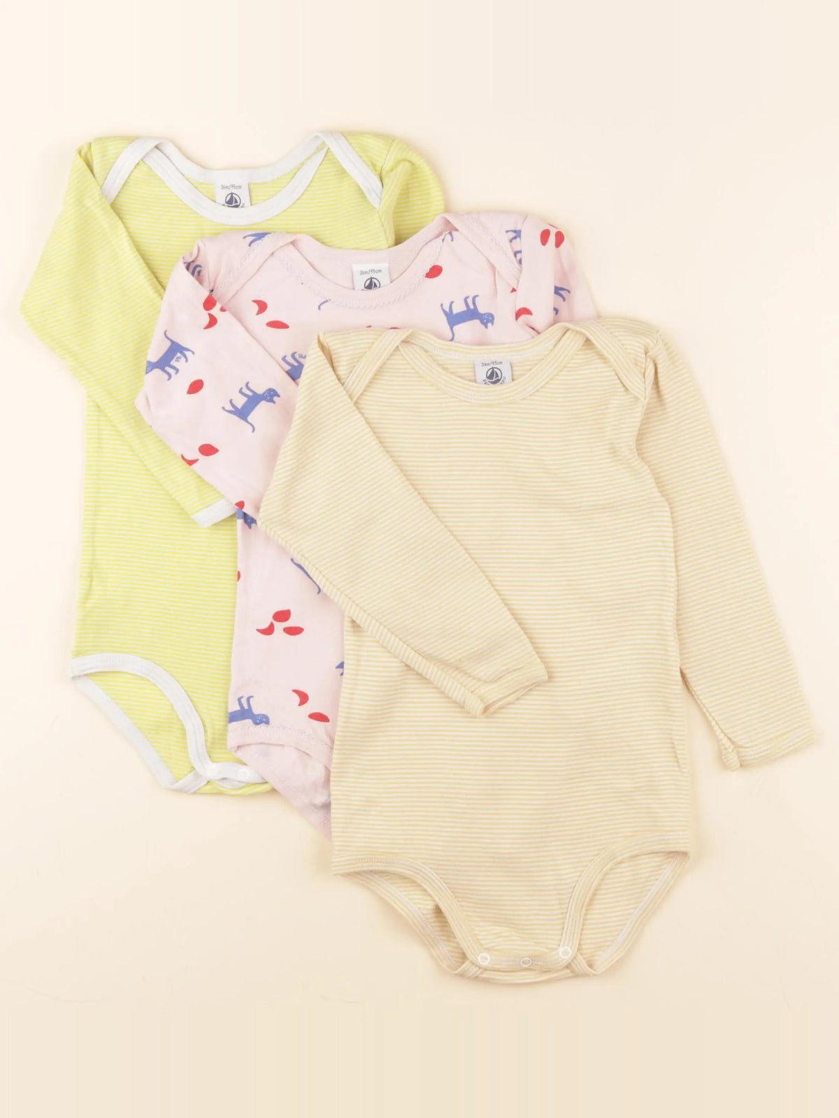 Petit Bateau - lot de 3 bodies en coton jaune - 36 mois