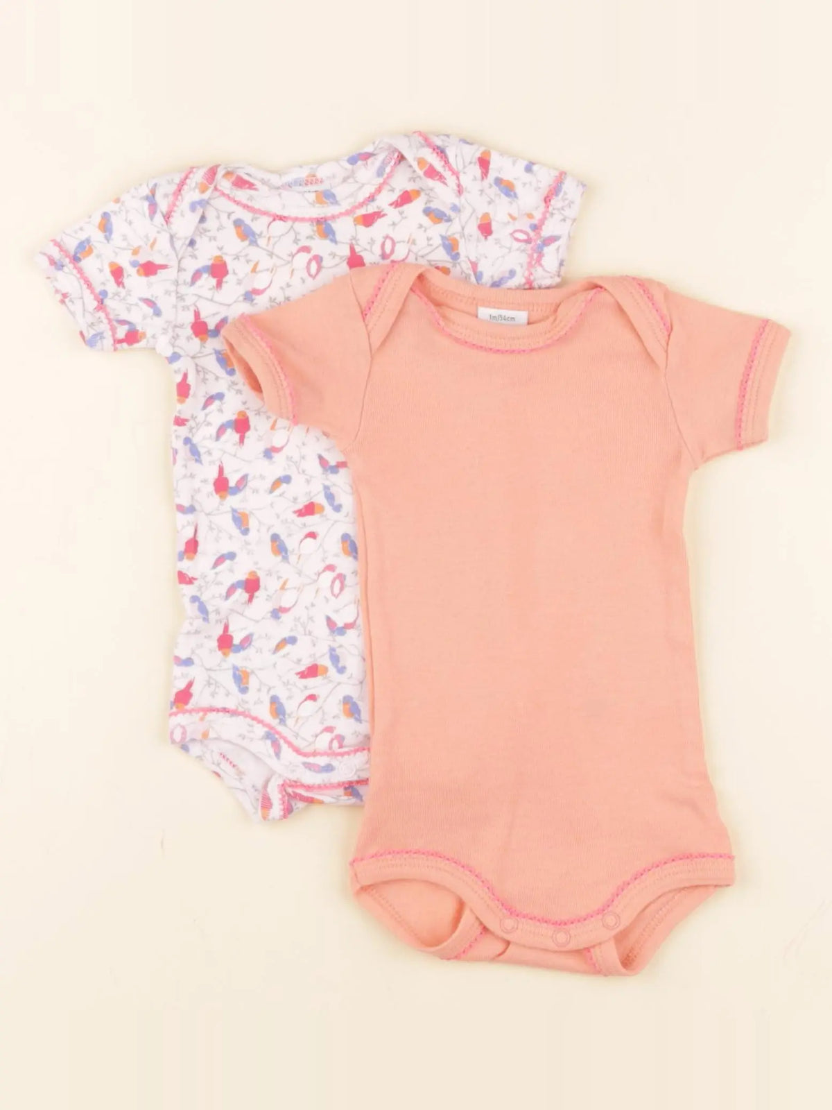 Petit Bateau - lot de 2 bodies en coton rose - 1 mois