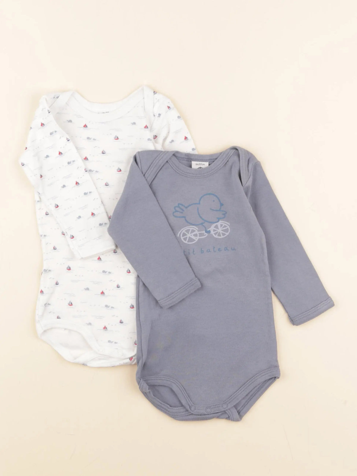 Petit Bateau - lot de 2 bodies en coton bleu - 6 mois