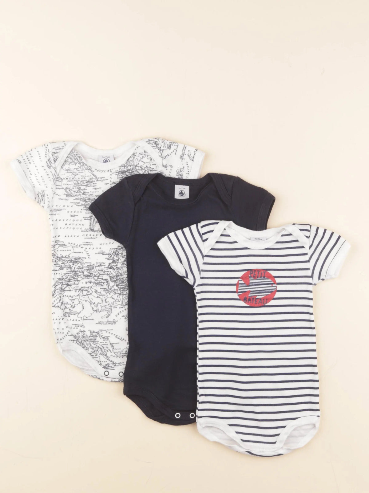 Petit Bateau - lot de 3 bodies en coton blanc - 9 mois