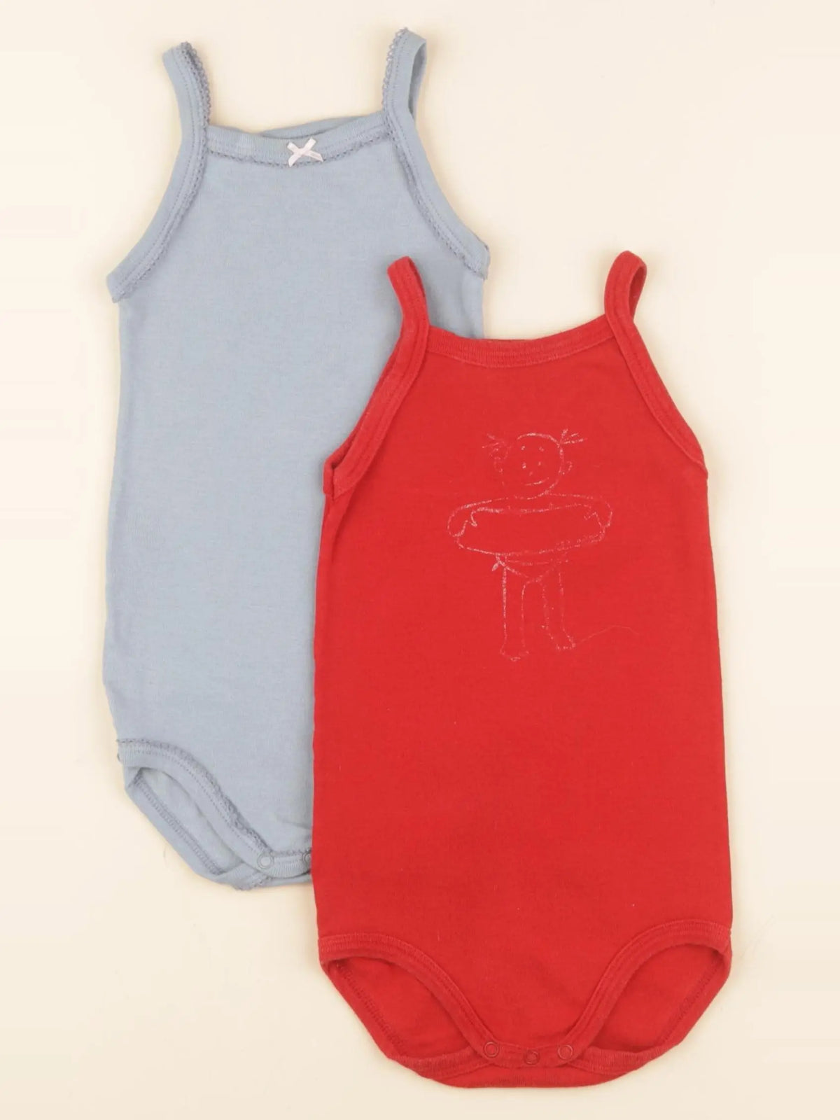 Petit Bateau - lot de 2 bodies en coton bleu, rouge - 18 mois