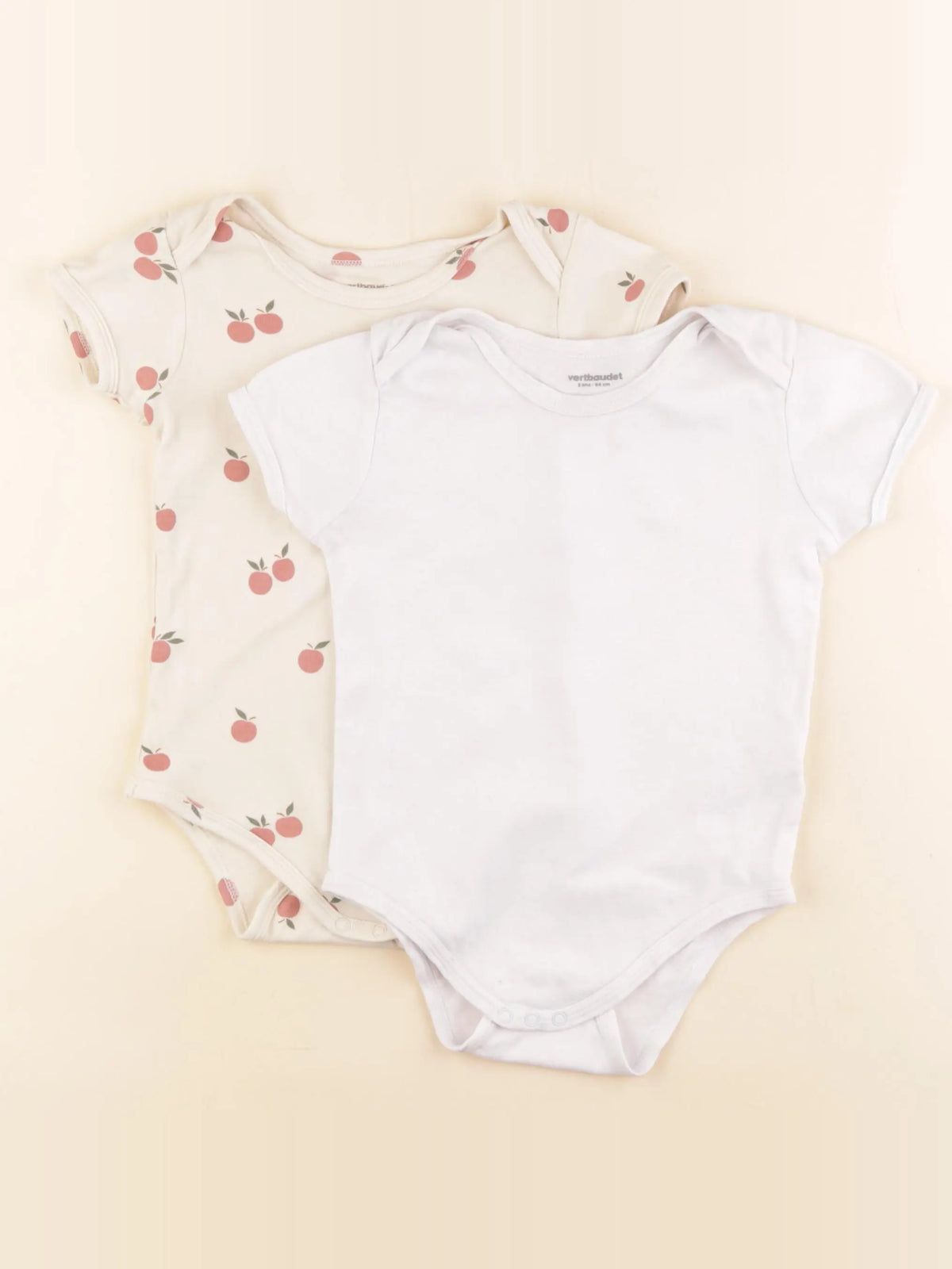Vertbaudet - lot de 2 bodies en coton blanc, beige - 3 ans