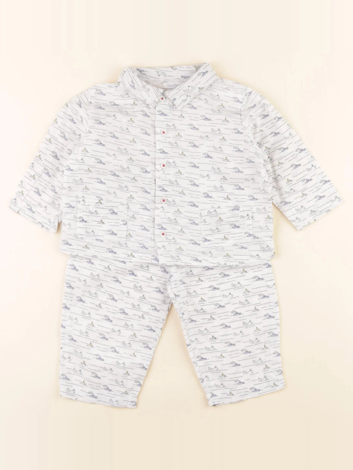 Boutchou - ensemble blanc, bleu - 12 mois