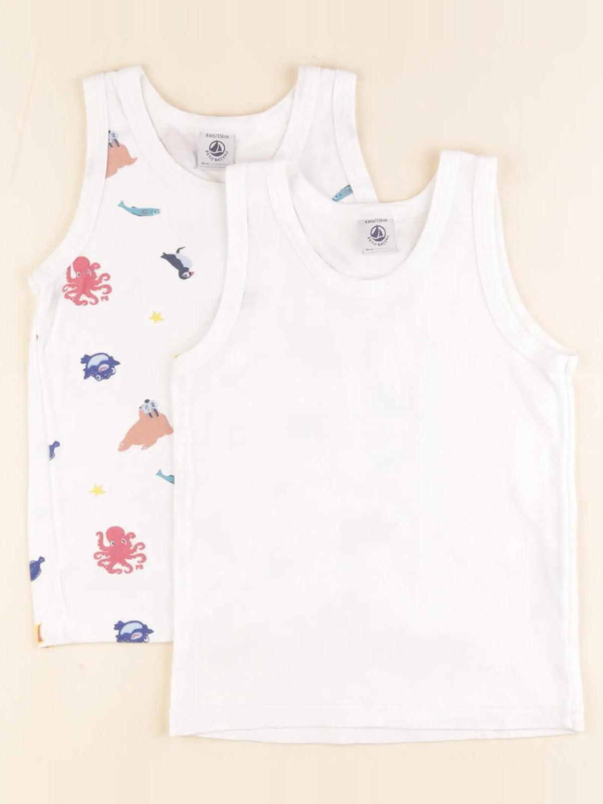 Petit Bateau - lot de 2 maillots de corps blanc - 6 ans