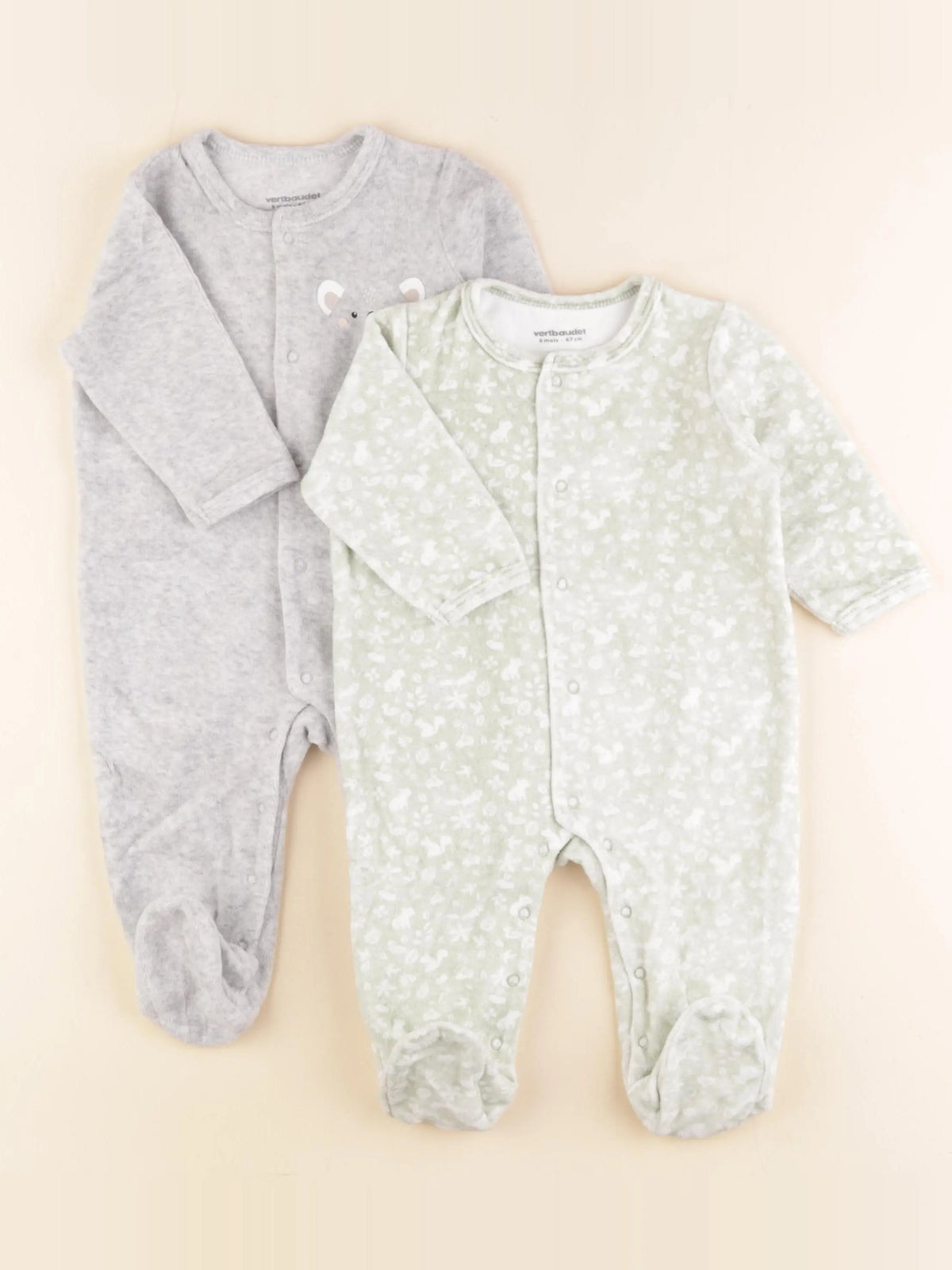 Vertbaudet - lot de 2 pyjamas velours multicolore - 6 mois