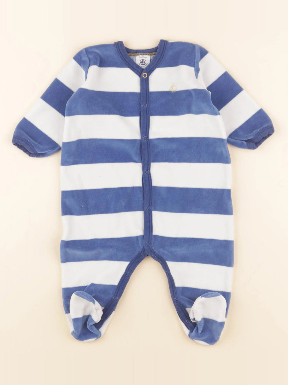 Petit Bateau - pyjama velours bleu, blanc - 6 mois