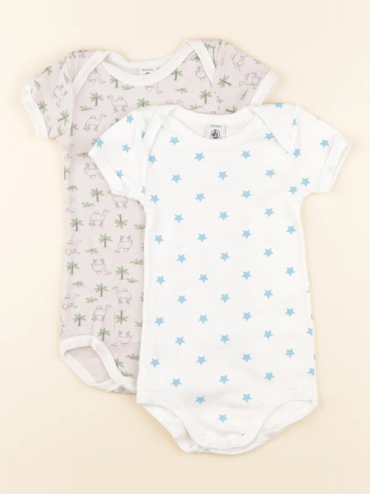 Petit Bateau - lot de 2 bodies en coton blanc, beige - 18 mois
