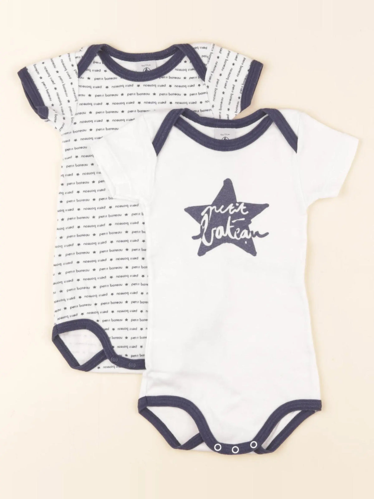 Petit Bateau - lot de 2 bodies en coton bleu, blanc - 9 mois