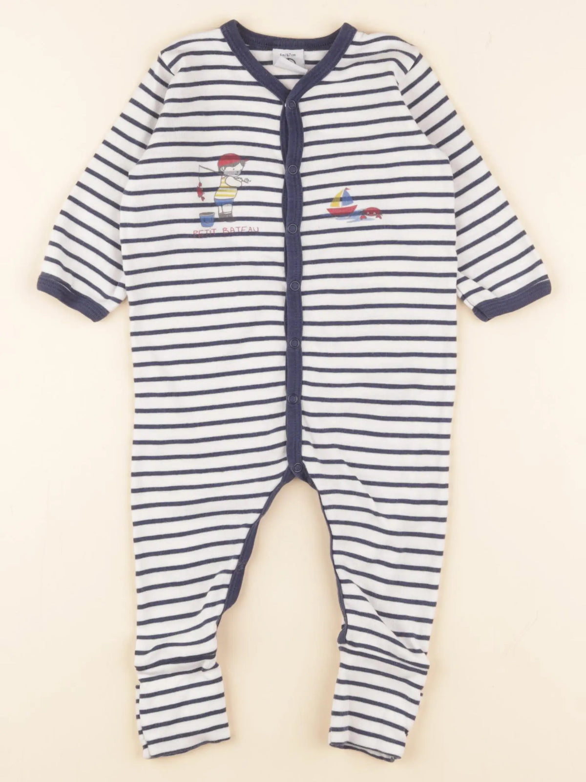 Petit Bateau - pyjama coton bleu, blanc - 6 mois
