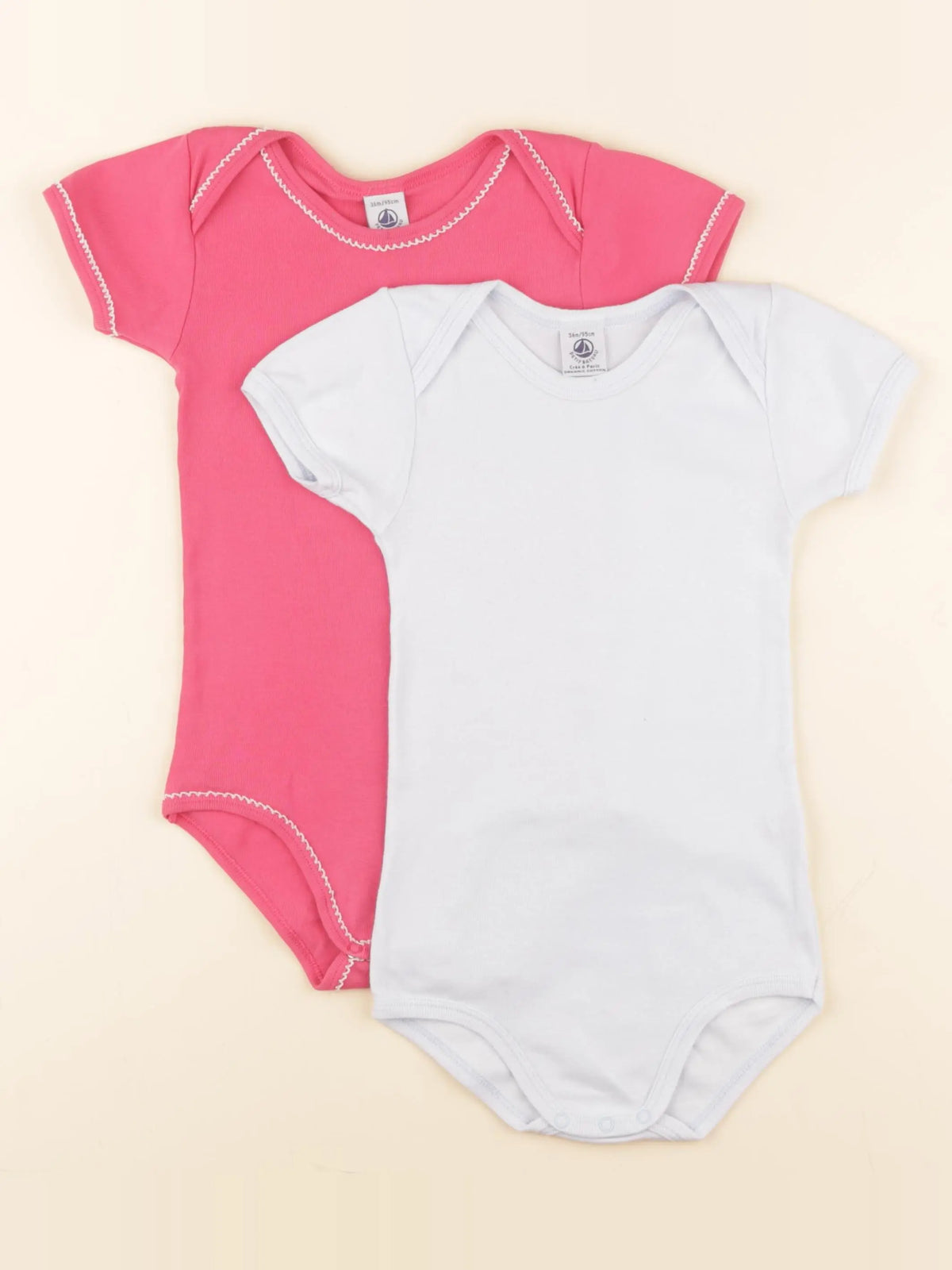 Petit Bateau - lot de 2 bodies en coton bleu, rose - 36 mois