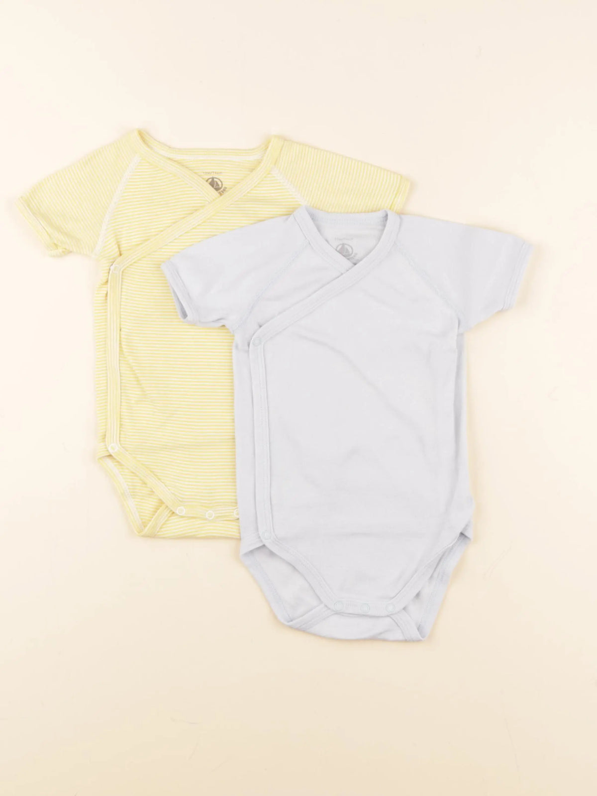 Petit Bateau - lot de 2 bodies en coton jaune, bleu - 12 mois