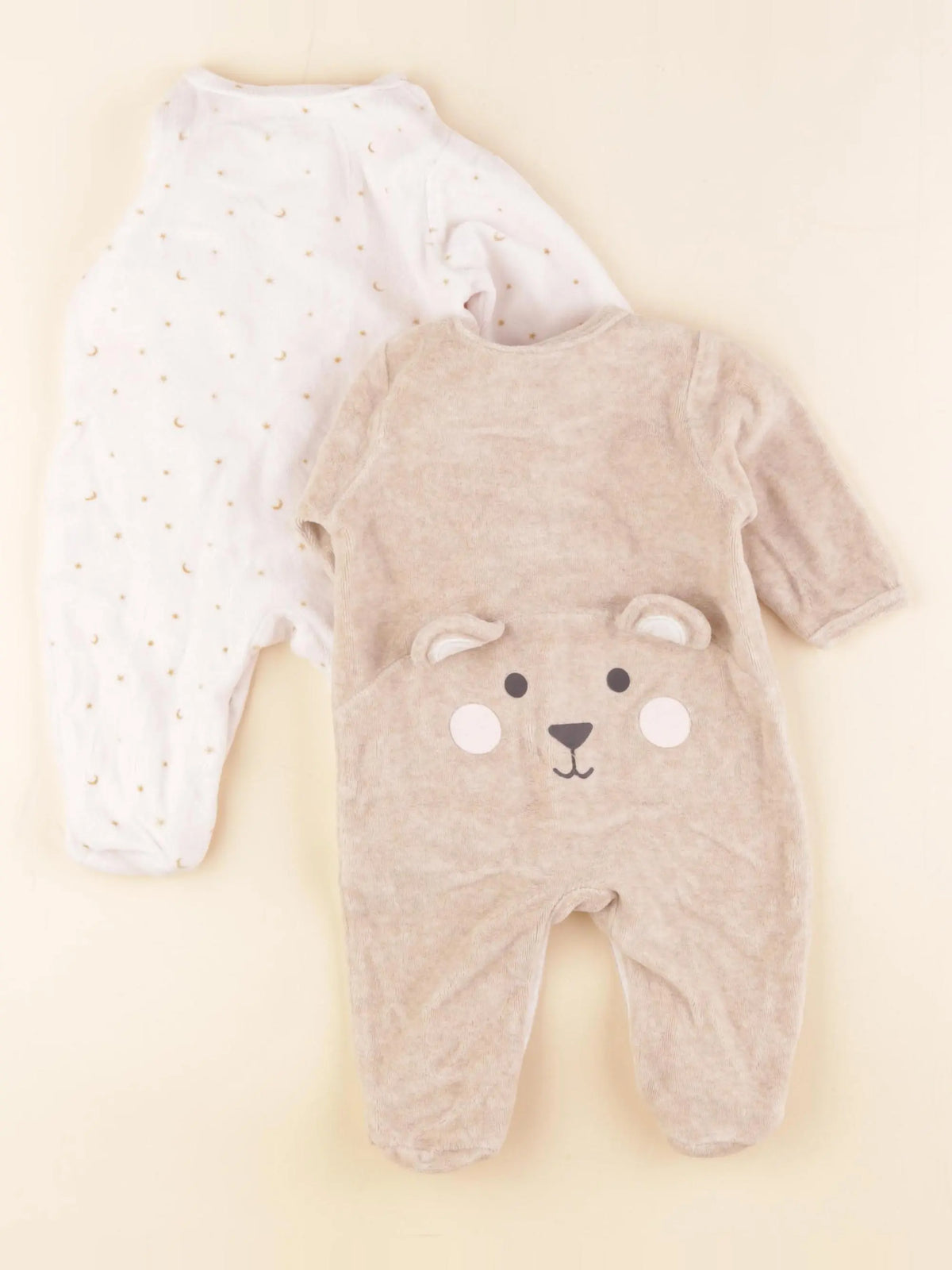 Vertbaudet - lot de 2 pyjamas velours blanc, marron - 3 mois