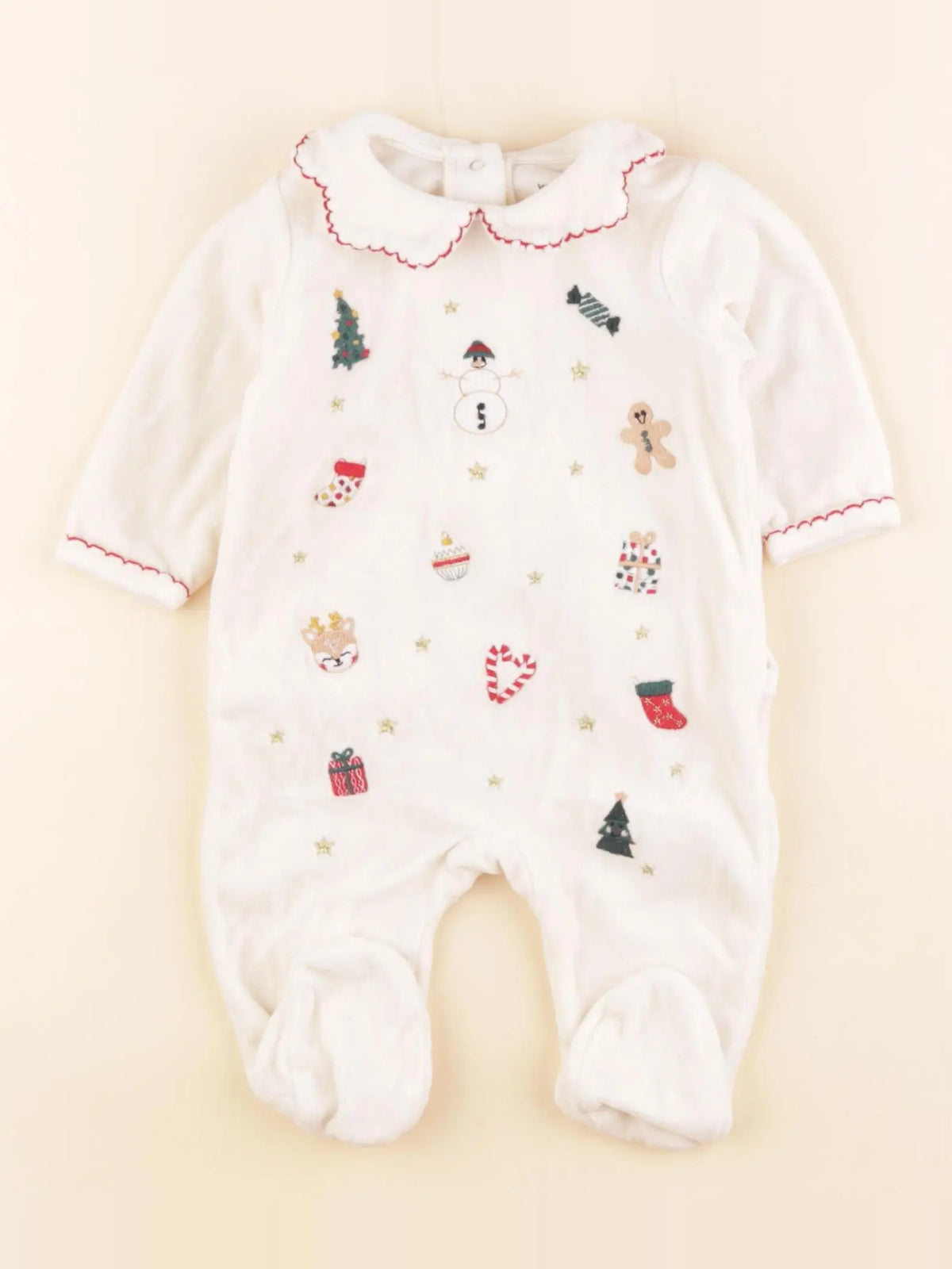 Vertbaudet - pyjama velours multicolore, blanc - 3 mois