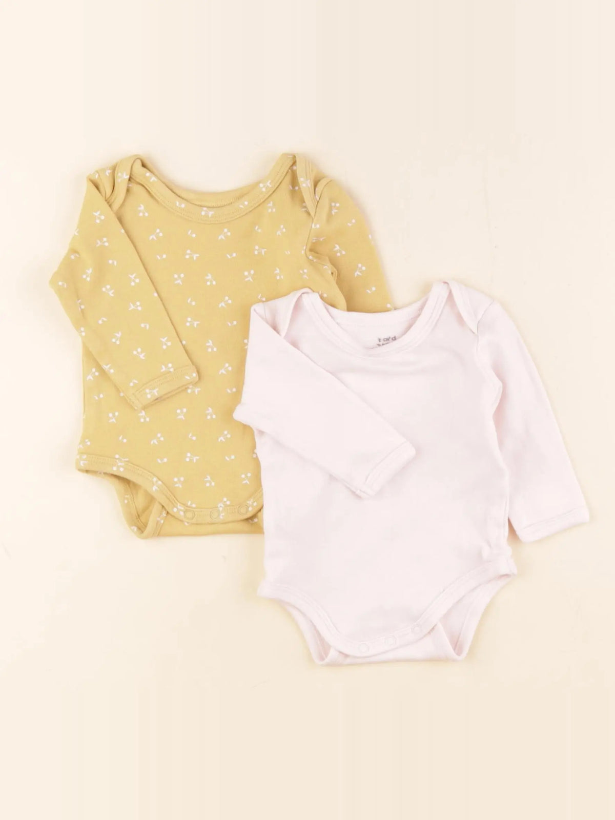 Vertbaudet - lot de 2 bodies en coton jaune, rose - 3 mois