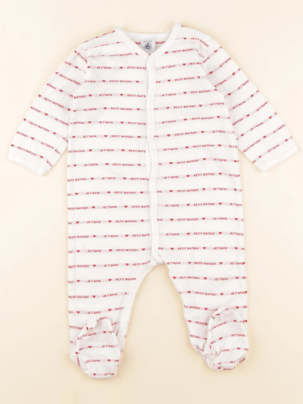 Petit Bateau - pyjama coton blanc, rouge - 12 mois