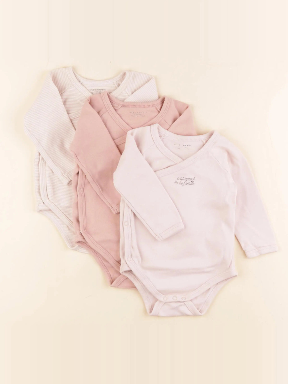 Vertbaudet - lot de 3 bodies en coton rose - 12 mois