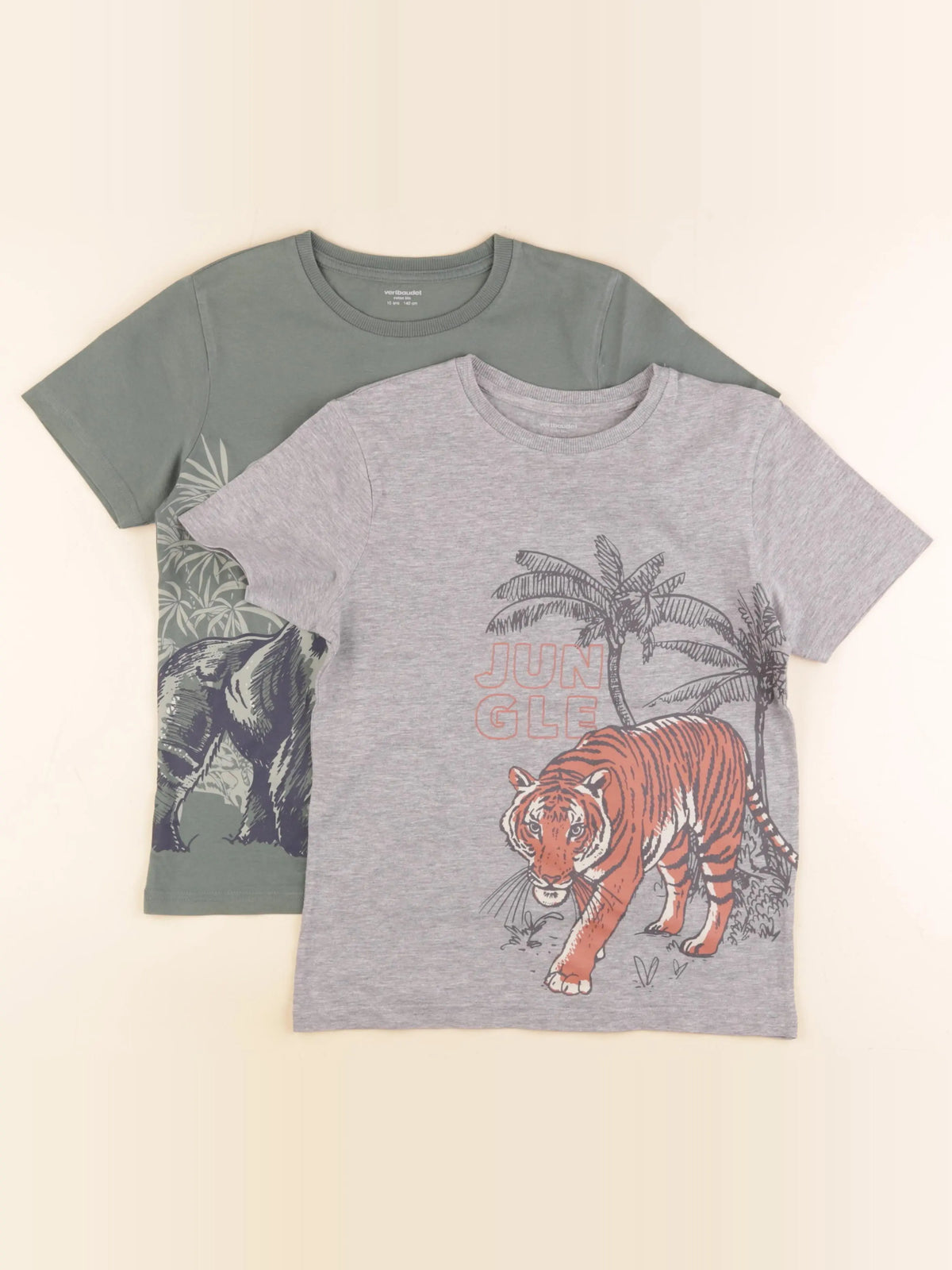 Vertbaudet - lot de 2 tee-shirts gris, vert - 10 ans