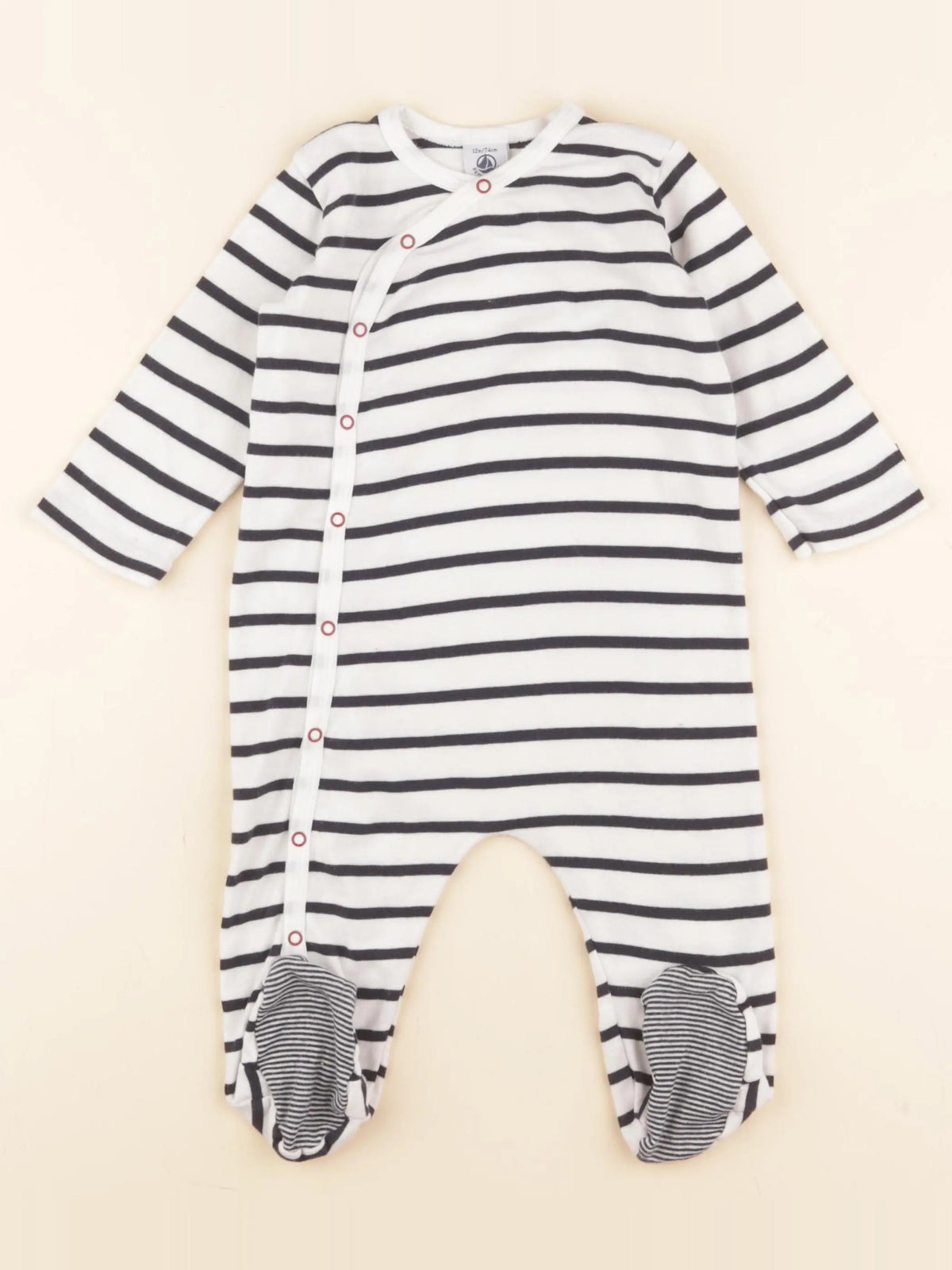 Petit Bateau - pyjama coton bleu, blanc - 12 mois