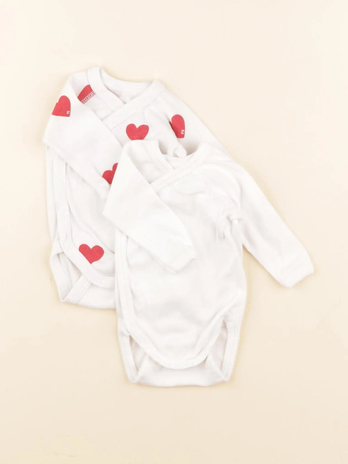 Petit Bateau - lot de 2 bodies en coton blanc, rouge - 0 mois
