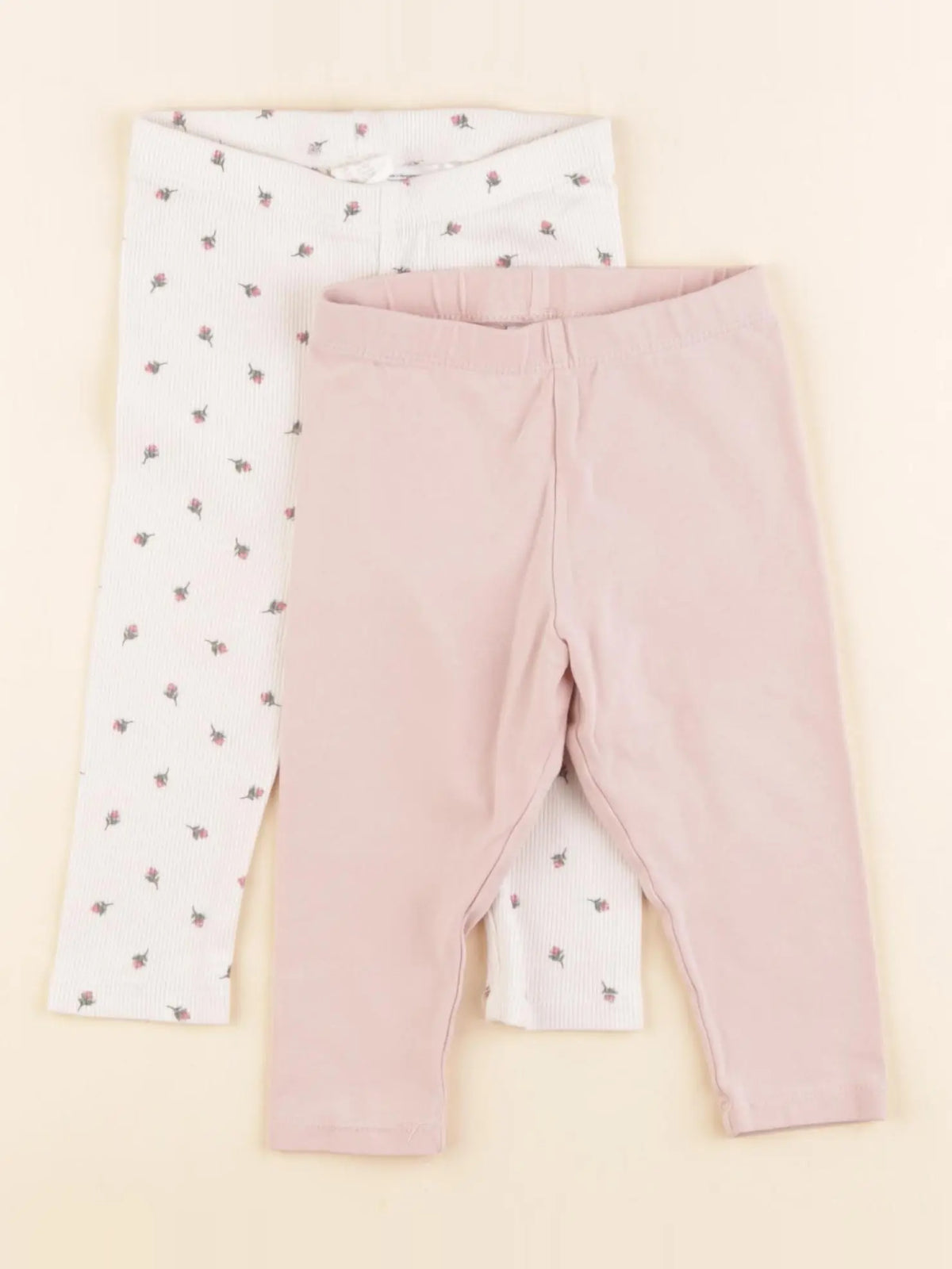 H&M - lot de 2 leggings rose, blanc - 6/9 mois