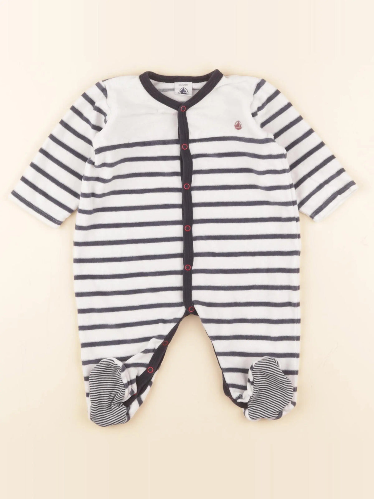 Petit Bateau - pyjama velours bleu, blanc - 6 mois