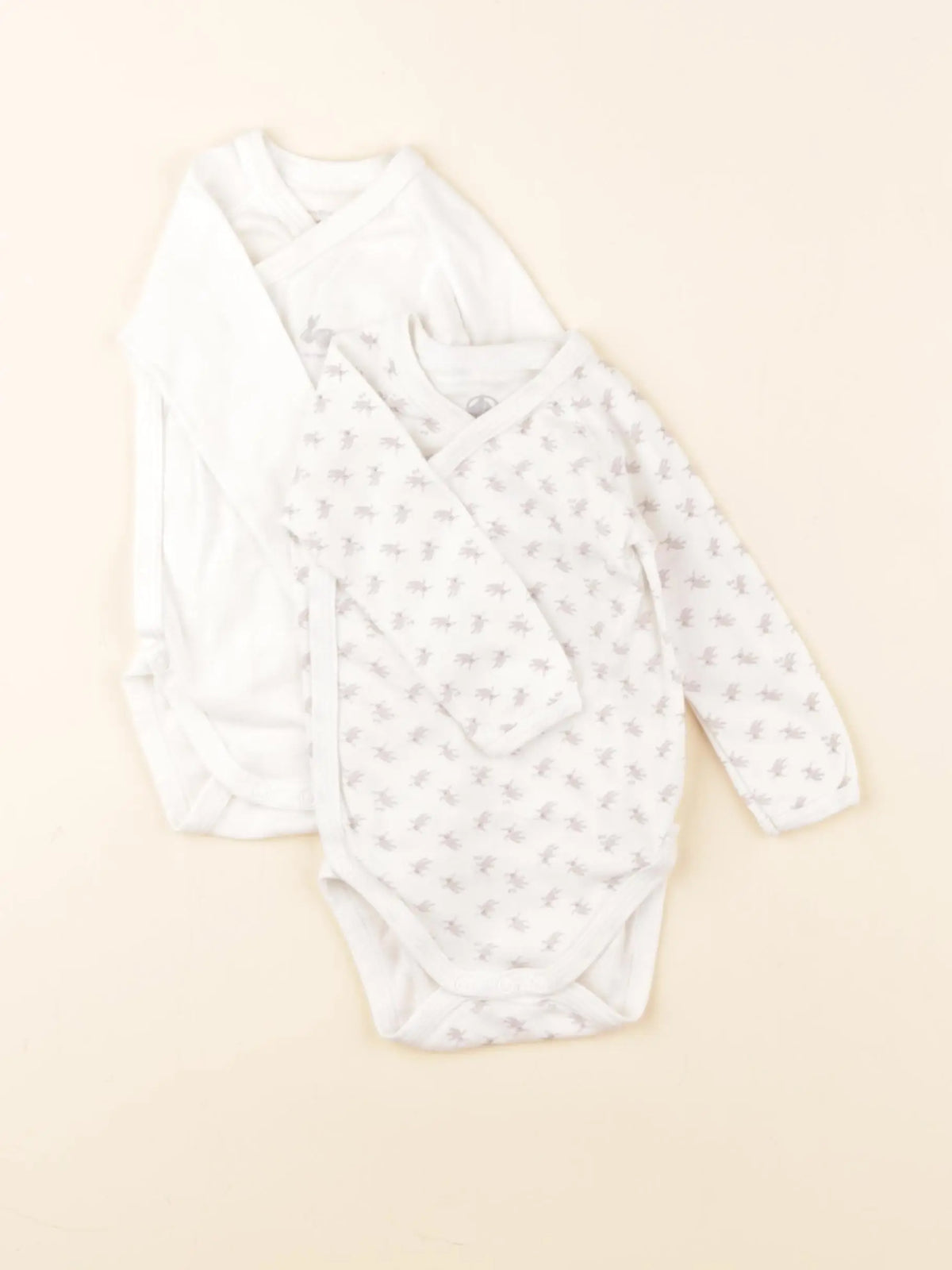 Petit Bateau - lot de 2 bodies en coton blanc, beige - 6 mois