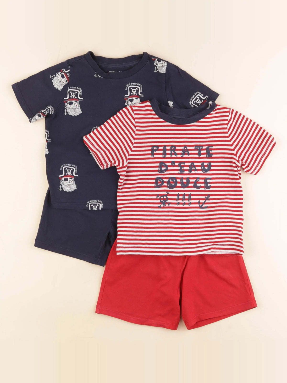 Vertbaudet - lot de 2 pyjamas coton bleu, rouge - 3 ans