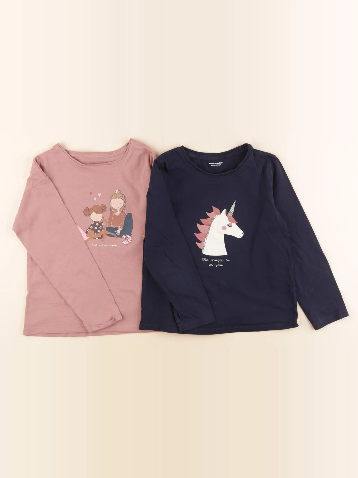 Vertbaudet - lot de 2 tee-shirts bleu, rose - 6 ans