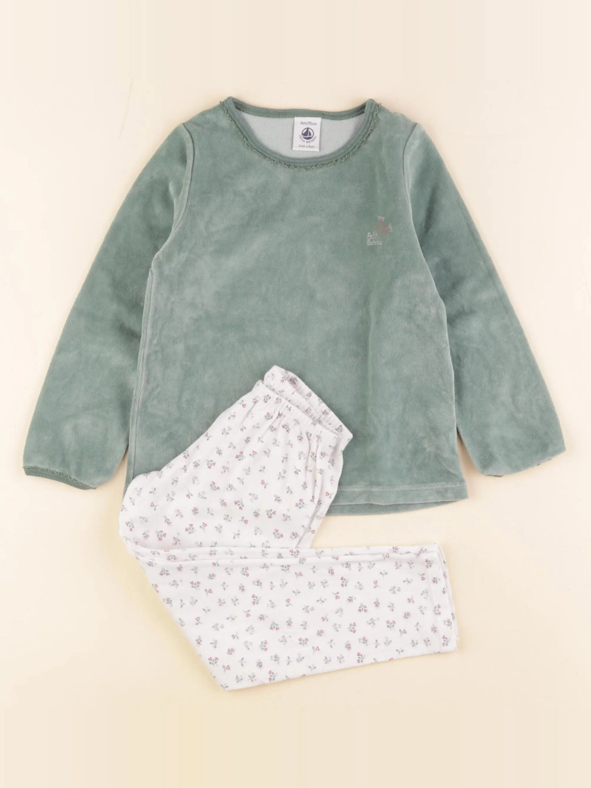 Petit Bateau - pyjama velours vert - 3 ans
