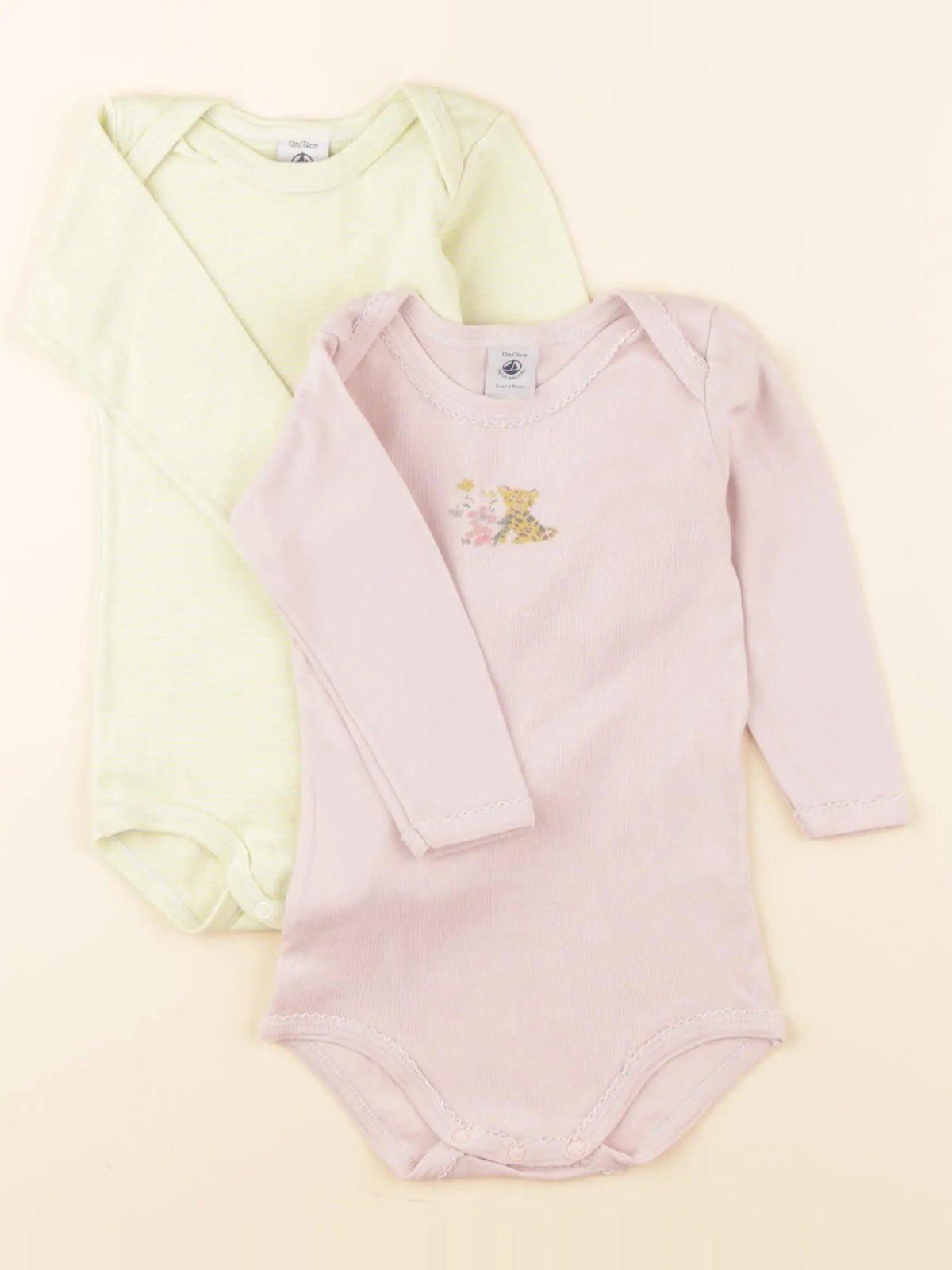 Petit Bateau - lot de 2 bodies en coton jaune, rose - 12 mois