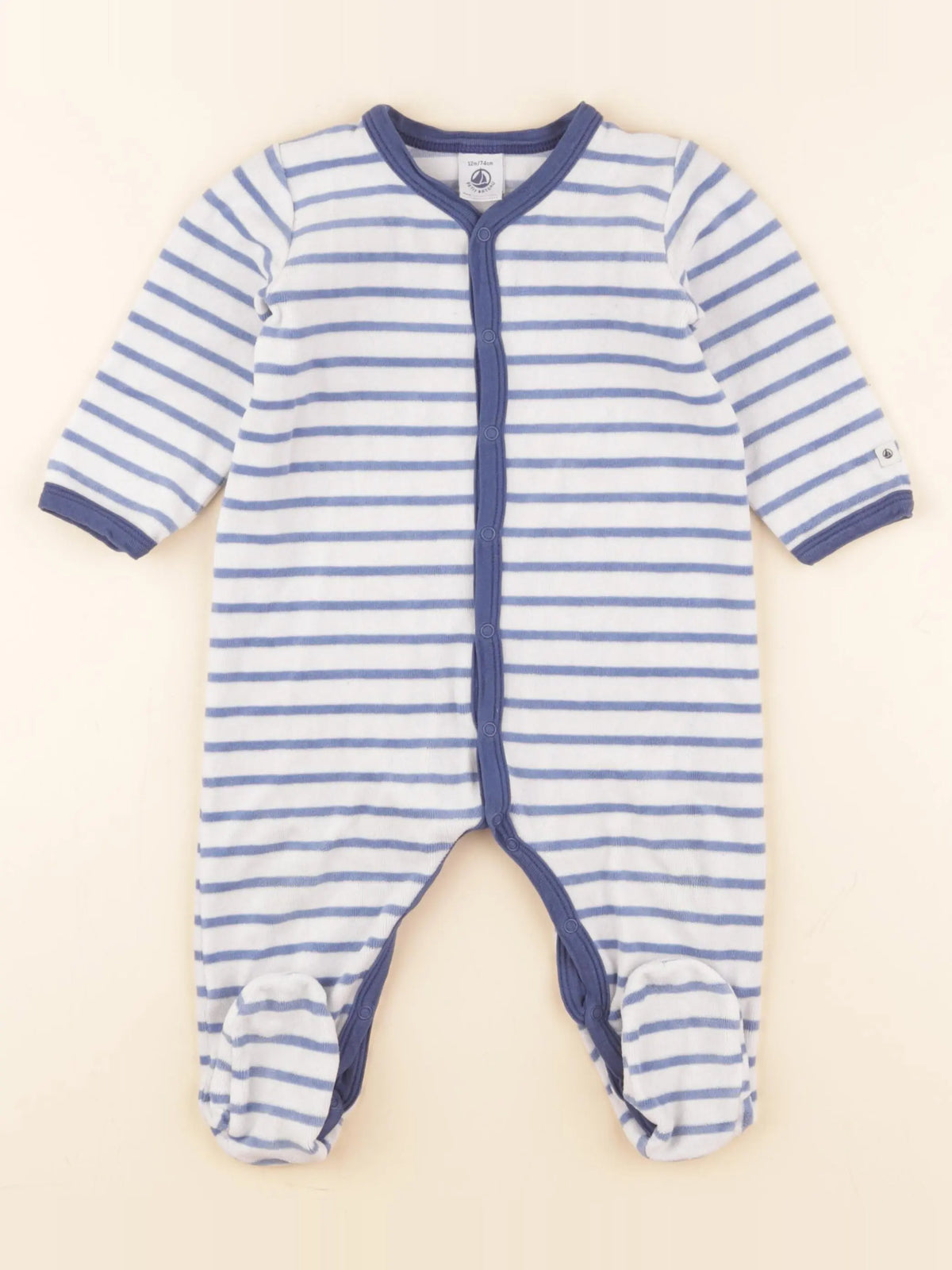 Petit Bateau - pyjama velours bleu, blanc - 12 mois