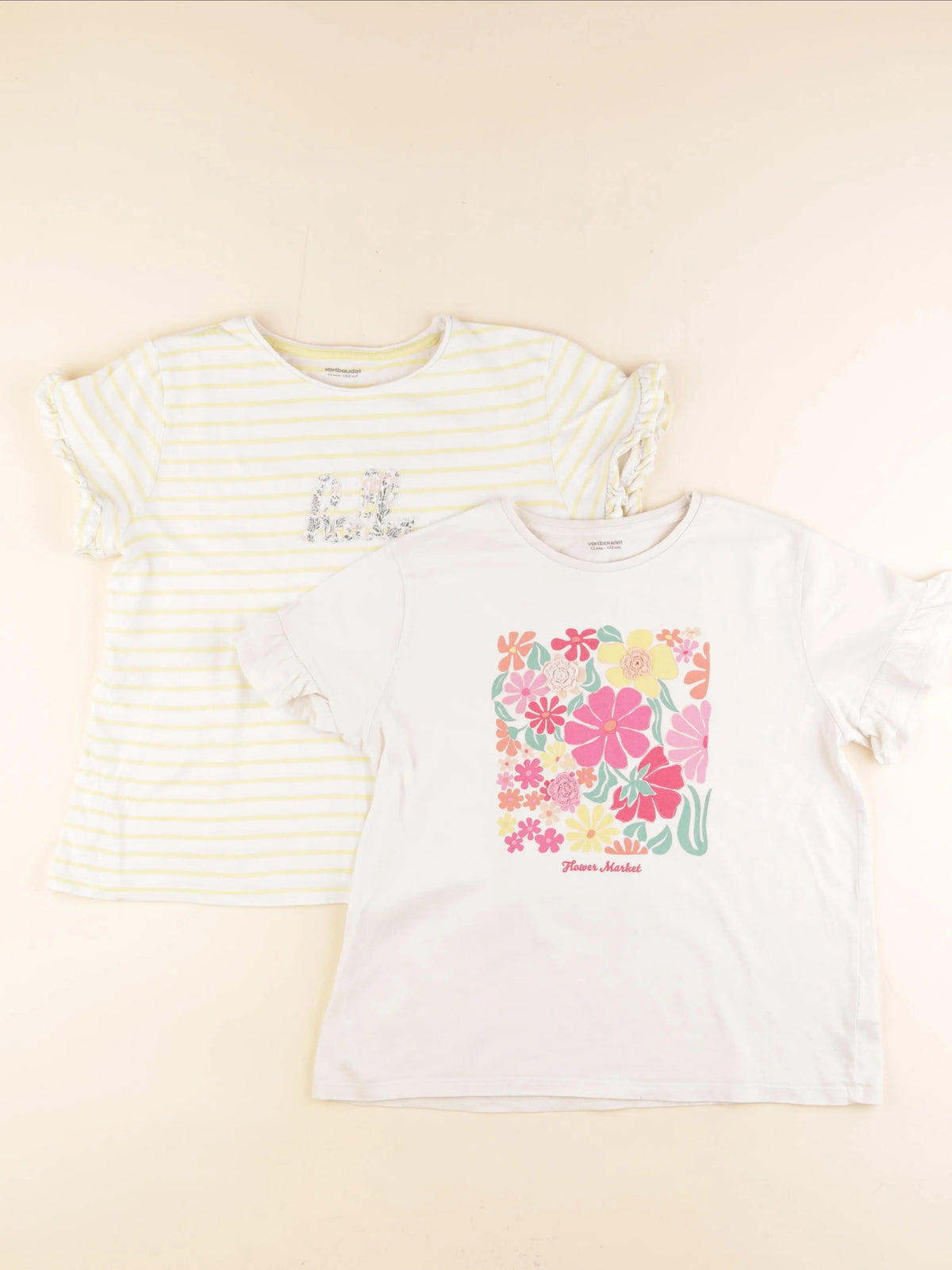 Vertbaudet - lot de 2 tee-shirts jaune, beige - 12 ans