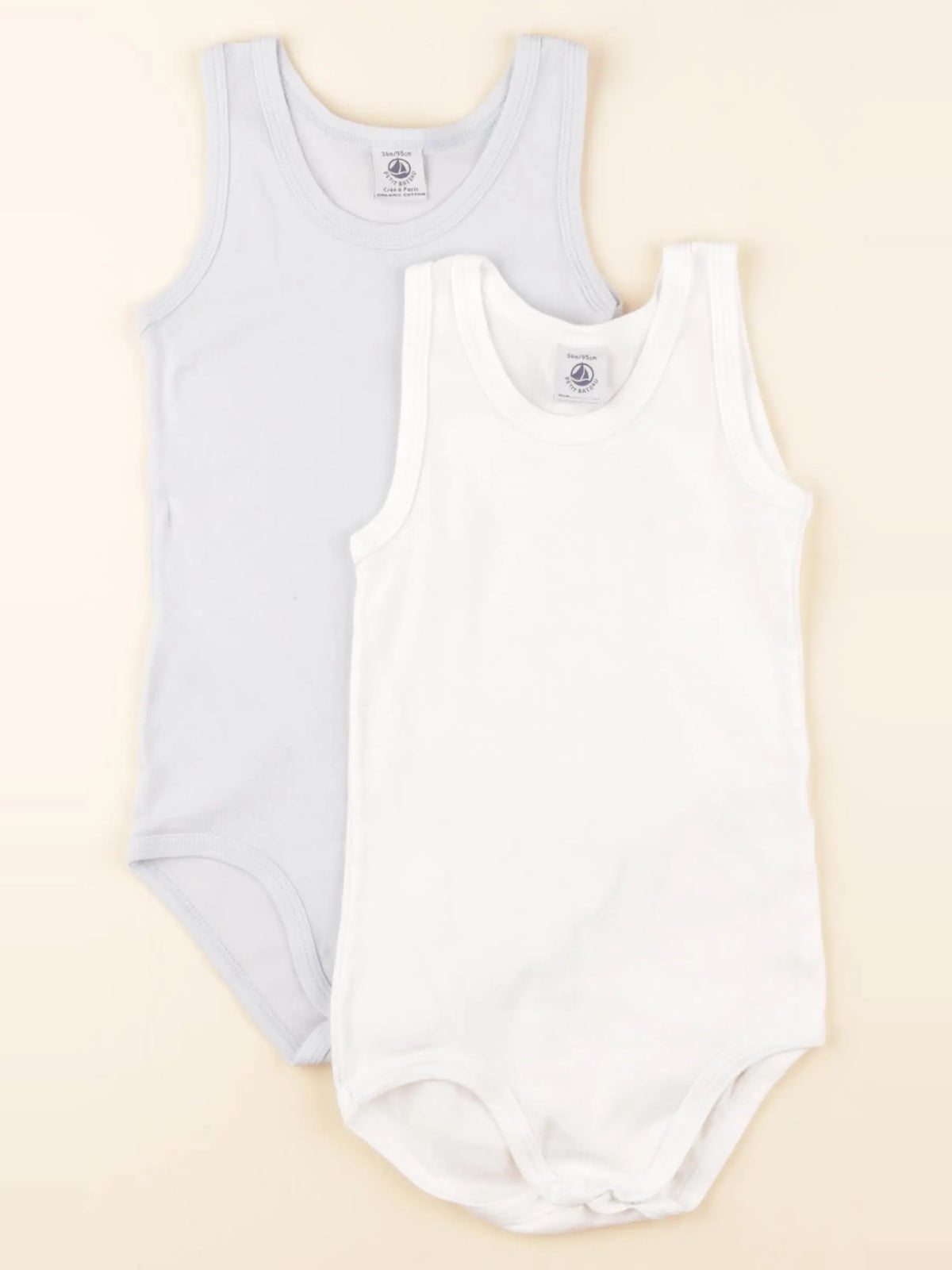 Petit Bateau - lot de 2 bodies en coton blanc, bleu - 36 mois