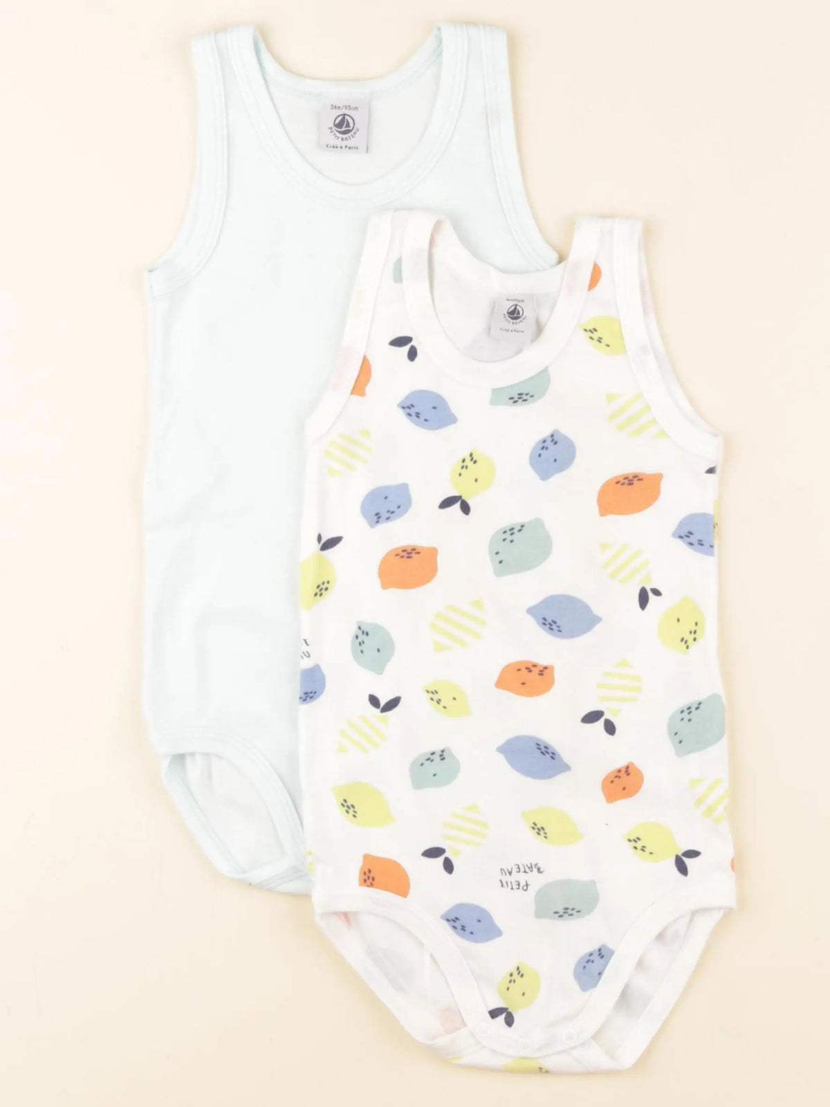 Petit Bateau - lot de 2 bodies en coton blanc, bleu - 36 mois