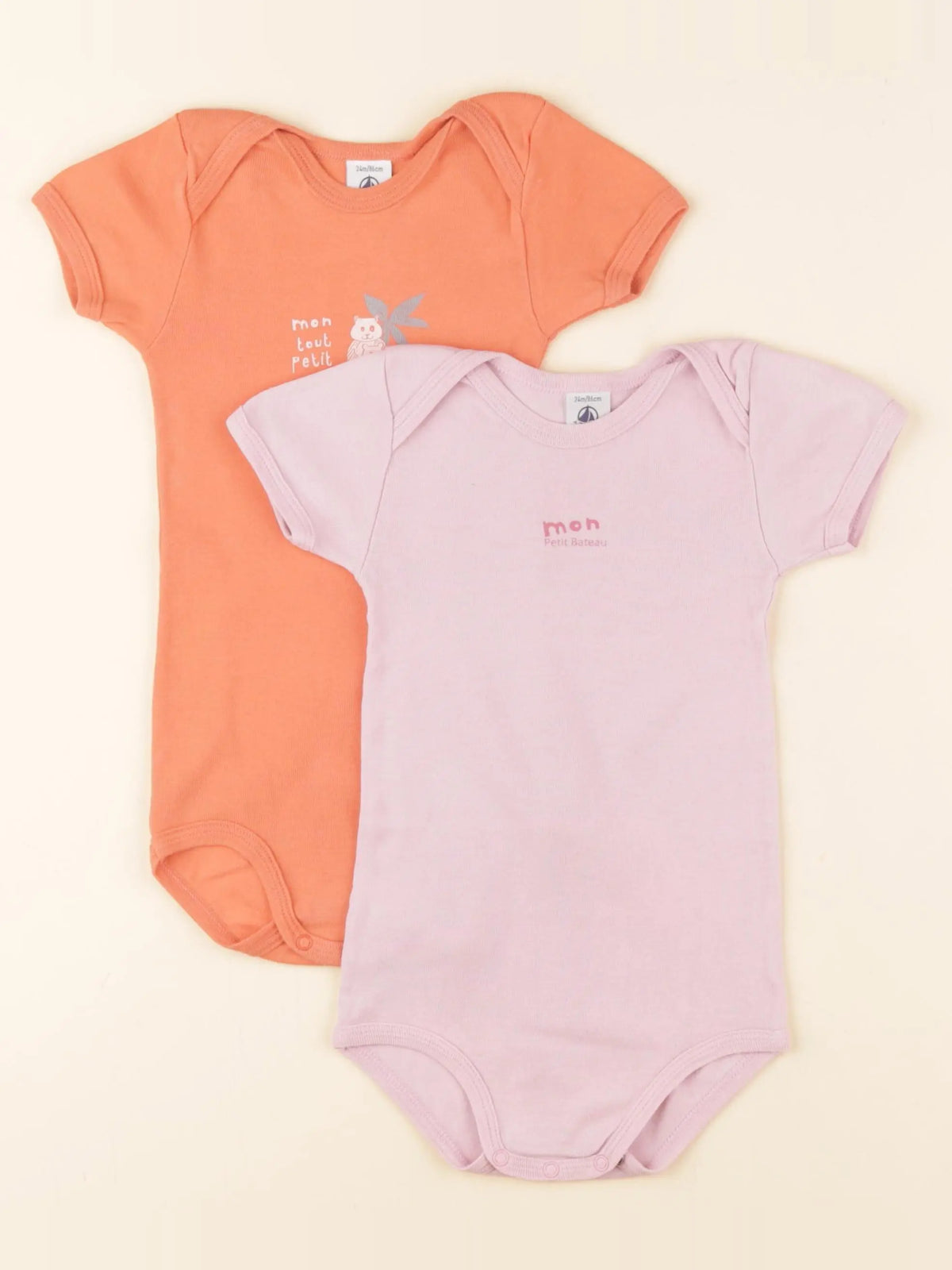 Petit Bateau - lot de 2 bodies en coton rose, orange - 24 mois