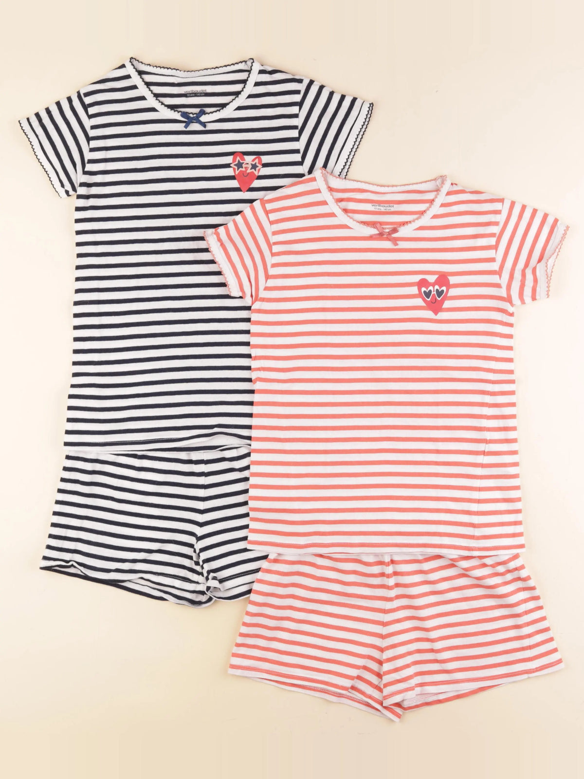 Vertbaudet - lot de 2 pyjamas coton bleu, rose - 10 ans