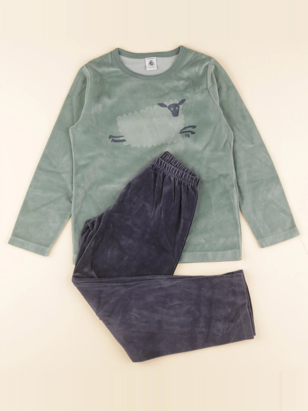 Petit Bateau - pyjama velours vert, bleu - 8 ans