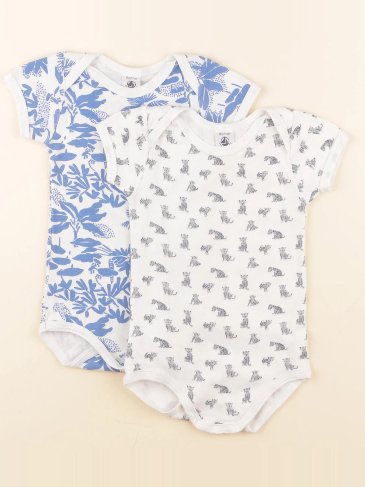 Petit Bateau - lot de 2 bodies en coton blanc, bleu - 18 mois