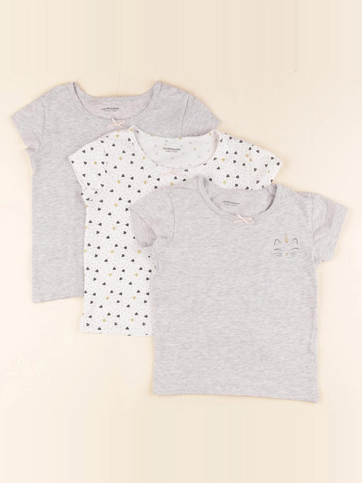 Vertbaudet - lot de 3 maillots de corps gris - 5 ans